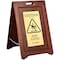 Alpine Industries Double-Sided Brass Plated Wooden Bilingual Caution Wet Floor Sign ALP499-BRA-MK - alternate 1